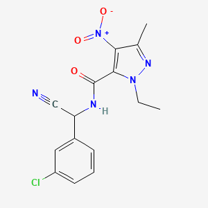 molecular formula C15H14ClN5O3 B2604428 N-[(3-chlorophenyl)(cyano)methyl]-1-ethyl-3-methyl-4-nitro-1H-pyrazole-5-carboxamide CAS No. 1797157-57-3