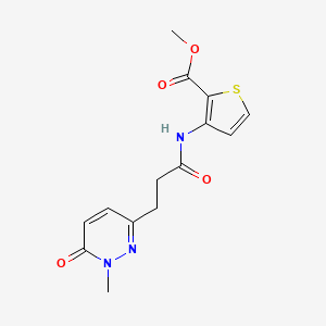 molecular formula C14H15N3O4S B2604436 Methyl 3-(3-(1-methyl-6-oxo-1,6-dihydropyridazin-3-yl)propanamido)thiophene-2-carboxylate CAS No. 1797695-92-1