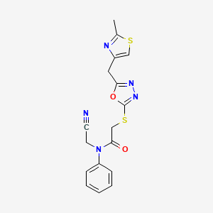 molecular formula C17H15N5O2S2 B2604443 N-(cyanomethyl)-2-[[5-[(2-methyl-1,3-thiazol-4-yl)methyl]-1,3,4-oxadiazol-2-yl]sulfanyl]-N-phenylacetamide CAS No. 1038165-79-5