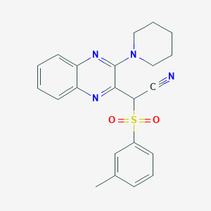 molecular formula C22H22N4O2S B2604446 2-(3-(哌啶-1-基)喹喔啉-2-基)-2-(间甲苯磺酰基)乙腈 CAS No. 847161-10-8