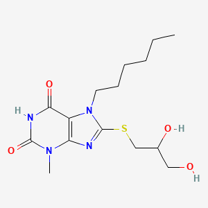 8-((2,3-dihydroxypropyl)thio)-7-hexyl-3-methyl-1H-purine-2,6(3H,7H)-dione