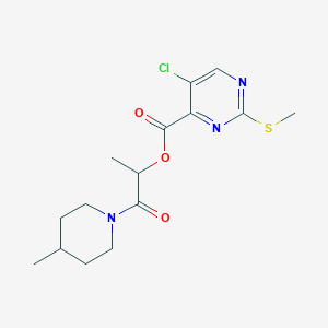 molecular formula C15H20ClN3O3S B2604486 1-(4-Methylpiperidin-1-yl)-1-oxopropan-2-yl 5-chloro-2-(methylsulfanyl)pyrimidine-4-carboxylate CAS No. 1119369-85-5