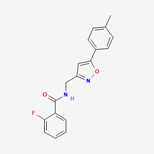 molecular formula C18H15FN2O2 B2604487 2-氟-N-((5-(对甲苯基)异恶唑-3-基)甲基)苯甲酰胺 CAS No. 946340-49-4