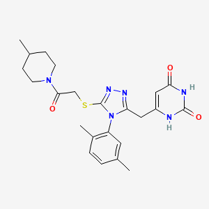 molecular formula C23H28N6O3S B2604494 6-((4-(2,5-dimethylphenyl)-5-((2-(4-methylpiperidin-1-yl)-2-oxoethyl)thio)-4H-1,2,4-triazol-3-yl)methyl)pyrimidine-2,4(1H,3H)-dione CAS No. 852048-17-0