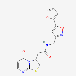 molecular formula C16H14N4O4S B2604511 N-((5-(furan-2-yl)isoxazol-3-yl)methyl)-2-(5-oxo-3,5-dihydro-2H-thiazolo[3,2-a]pyrimidin-3-yl)acetamide CAS No. 1209596-75-7