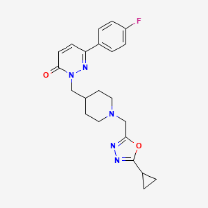 molecular formula C22H24FN5O2 B2604535 2-[[1-[(5-Cyclopropyl-1,3,4-oxadiazol-2-yl)methyl]piperidin-4-yl]methyl]-6-(4-fluorophenyl)pyridazin-3-one CAS No. 2380179-78-0