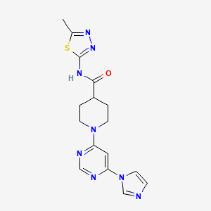 molecular formula C16H18N8OS B2604551 1-(6-(1H-imidazol-1-yl)pyrimidin-4-yl)-N-(5-methyl-1,3,4-thiadiazol-2-yl)piperidine-4-carboxamide CAS No. 1351660-12-2