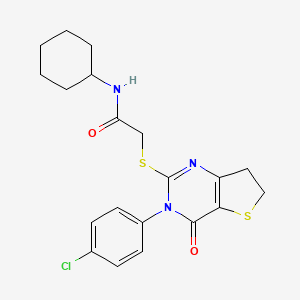 molecular formula C20H22ClN3O2S2 B2604562 2-[[3-(4-chlorophenyl)-4-oxo-6,7-dihydrothieno[3,2-d]pyrimidin-2-yl]sulfanyl]-N-cyclohexylacetamide CAS No. 687563-67-3