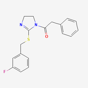 1-(2-((3-fluorobenzyl)thio)-4,5-dihydro-1H-imidazol-1-yl)-2-phenylethanone