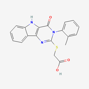 molecular formula C19H15N3O3S B2604593 2-[[3-(2-methylphenyl)-4-oxo-5H-pyrimido[5,4-b]indol-2-yl]sulfanyl]acetic acid CAS No. 887214-82-6