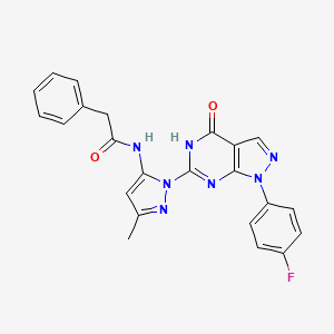 molecular formula C23H18FN7O2 B2604594 N-(1-(1-(4-fluorophenyl)-4-oxo-4,5-dihydro-1H-pyrazolo[3,4-d]pyrimidin-6-yl)-3-methyl-1H-pyrazol-5-yl)-2-phenylacetamide CAS No. 1020488-69-0
