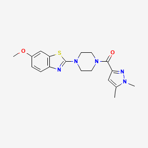 molecular formula C18H21N5O2S B2604598 (1,5-dimethyl-1H-pyrazol-3-yl)(4-(6-methoxybenzo[d]thiazol-2-yl)piperazin-1-yl)methanone CAS No. 1013770-95-0