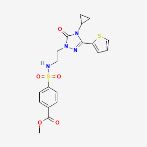 molecular formula C19H20N4O5S2 B2604618 4-(N-(2-(4-环丙基-5-氧代-3-(噻吩-2-基)-4,5-二氢-1H-1,2,4-三唑-1-基)乙基)磺酰胺基)苯甲酸甲酯 CAS No. 1448130-58-2