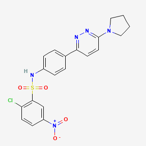 molecular formula C20H18ClN5O4S B2604630 2-chloro-5-nitro-N-(4-(6-(pyrrolidin-1-yl)pyridazin-3-yl)phenyl)benzenesulfonamide CAS No. 941935-68-8