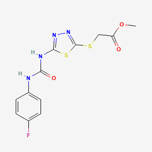 molecular formula C12H11FN4O3S2 B2604632 Methyl 2-[[5-[(4-fluorophenyl)carbamoylamino]-1,3,4-thiadiazol-2-yl]sulfanyl]acetate CAS No. 886937-14-0