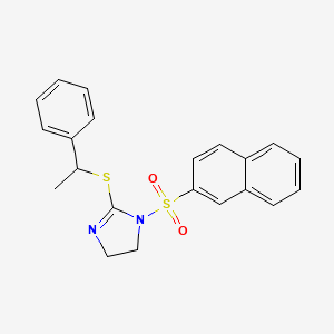 molecular formula C21H20N2O2S2 B2604672 1-萘-2-磺酰基-2-(1-苯乙硫基)-4,5-二氢咪唑 CAS No. 868217-02-1