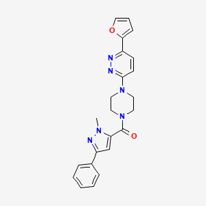 molecular formula C23H22N6O2 B2604695 (4-(6-(furan-2-yl)pyridazin-3-yl)piperazin-1-yl)(1-methyl-3-phenyl-1H-pyrazol-5-yl)methanone CAS No. 1207044-85-6