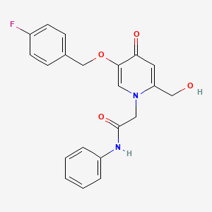 molecular formula C21H19FN2O4 B2604718 2-(5-((4-fluorobenzyl)oxy)-2-(hydroxymethyl)-4-oxopyridin-1(4H)-yl)-N-phenylacetamide CAS No. 946254-87-1