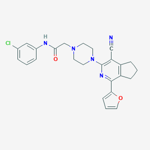 molecular formula C25H24ClN5O2 B260472 N-(3-chlorophenyl)-2-{4-[4-cyano-1-(furan-2-yl)-6,7-dihydro-5H-cyclopenta[c]pyridin-3-yl]piperazin-1-yl}acetamide 