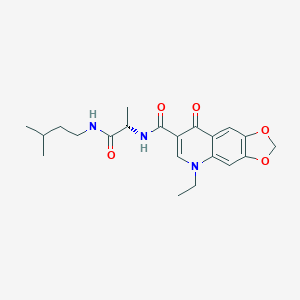 molecular formula C21H27N3O5 B260473 5-ethyl-N-{(2S)-1-[(3-methylbutyl)amino]-1-oxopropan-2-yl}-8-oxo-5,8-dihydro[1,3]dioxolo[4,5-g]quinoline-7-carboxamide 