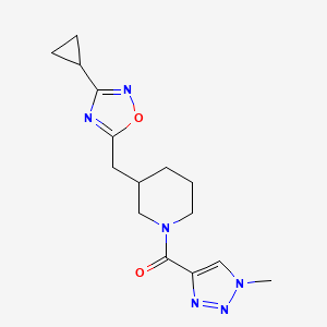 molecular formula C15H20N6O2 B2604832 (3-((3-cyclopropyl-1,2,4-oxadiazol-5-yl)methyl)piperidin-1-yl)(1-methyl-1H-1,2,3-triazol-4-yl)methanone CAS No. 1705255-15-7