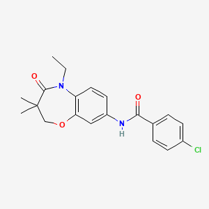 molecular formula C20H21ClN2O3 B2604836 4-chloro-N-(5-ethyl-3,3-dimethyl-4-oxo-2,3,4,5-tetrahydrobenzo[b][1,4]oxazepin-8-yl)benzamide CAS No. 921519-17-7