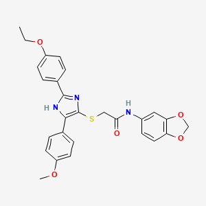 molecular formula C27H25N3O5S B2604844 N-(2H-1,3-benzodioxol-5-yl)-2-{[2-(4-ethoxyphenyl)-5-(4-methoxyphenyl)-1H-imidazol-4-yl]sulfanyl}acetamide CAS No. 901265-11-0