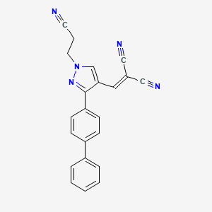 molecular formula C22H15N5 B2604848 2-[[1-(2-Cyanoethyl)-3-(4-phenylphenyl)pyrazol-4-yl]methylidene]propanedinitrile CAS No. 475626-19-8