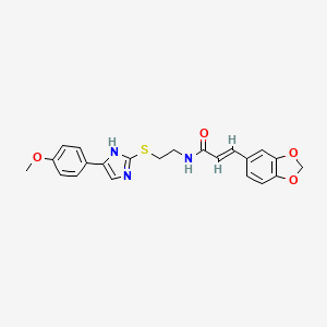 (E)-3-(benzo[d][1,3]dioxol-5-yl)-N-(2-((5-(4-methoxyphenyl)-1H-imidazol-2-yl)thio)ethyl)acrylamide