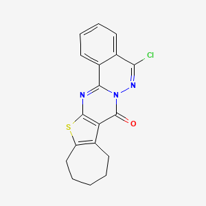 molecular formula C18H14ClN3OS B2604870 15-Chloro-7,8,9,10,11,13-hexahydrocyclohepta[1,2-d]phthalazino[2',1'-2,1]pyrim idino[4,5-b]thiophen-12-one CAS No. 315711-72-9