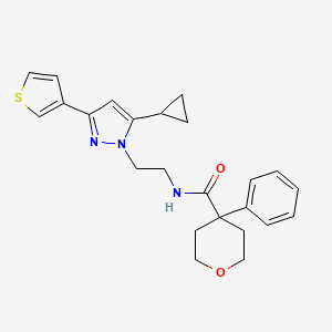 N-(2-(5-cyclopropyl-3-(thiophen-3-yl)-1H-pyrazol-1-yl)ethyl)-4-phenyltetrahydro-2H-pyran-4-carboxamide