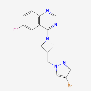 molecular formula C15H13BrFN5 B2604892 4-[3-[(4-Bromopyrazol-1-yl)methyl]azetidin-1-yl]-6-fluoroquinazoline CAS No. 2415569-73-0