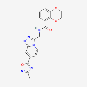 molecular formula C19H16N6O4 B2604895 N-((7-(3-methyl-1,2,4-oxadiazol-5-yl)-[1,2,4]triazolo[4,3-a]pyridin-3-yl)methyl)-2,3-dihydrobenzo[b][1,4]dioxine-5-carboxamide CAS No. 2034414-04-3