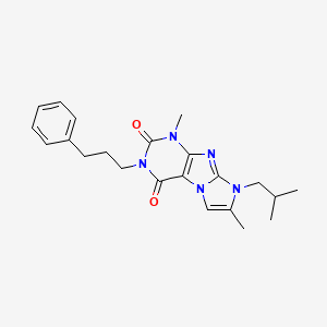 molecular formula C22H27N5O2 B2604912 8-isobutyl-1,7-dimethyl-3-(3-phenylpropyl)-1H-imidazo[2,1-f]purine-2,4(3H,8H)-dione CAS No. 938882-39-4