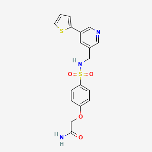 molecular formula C18H17N3O4S2 B2604915 2-(4-(N-((5-(thiophen-2-yl)pyridin-3-yl)methyl)sulfamoyl)phenoxy)acetamide CAS No. 2034488-07-6