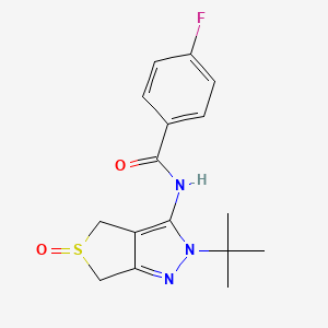 molecular formula C16H18FN3O2S B2604954 N-(2-tert-butyl-5-oxo-4,6-dihydrothieno[3,4-c]pyrazol-3-yl)-4-fluorobenzamide CAS No. 1020452-79-2