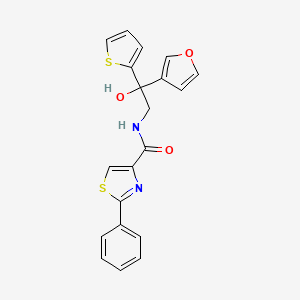 molecular formula C20H16N2O3S2 B2604972 N-(2-(furan-3-yl)-2-hydroxy-2-(thiophen-2-yl)ethyl)-2-phenylthiazole-4-carboxamide CAS No. 2034634-32-5