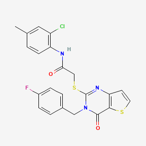 molecular formula C22H17ClFN3O2S2 B2605018 N-(2-chloro-4-methylphenyl)-2-{[3-(4-fluorobenzyl)-4-oxo-3,4-dihydrothieno[3,2-d]pyrimidin-2-yl]sulfanyl}acetamide CAS No. 1252900-39-2