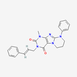 molecular formula C24H23N5O2 B2605020 1-methyl-9-phenyl-3-[(E)-3-phenylprop-2-enyl]-7,8-dihydro-6H-purino[7,8-a]pyrimidine-2,4-dione CAS No. 873076-14-3