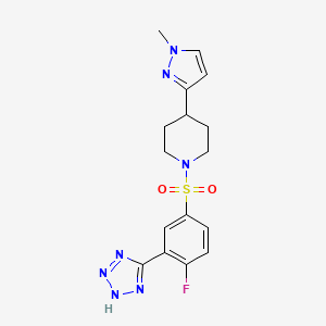 molecular formula C16H18FN7O2S B2605033 1-((4-氟-3-(1H-四唑-5-基)苯基)磺酰基)-4-(1-甲基-1H-吡唑-3-基)哌啶 CAS No. 2034460-20-1