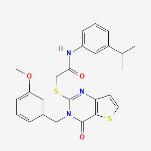 molecular formula C25H25N3O3S2 B2605056 2-{[3-(3-methoxybenzyl)-4-oxo-3,4-dihydrothieno[3,2-d]pyrimidin-2-yl]sulfanyl}-N-[3-(propan-2-yl)phenyl]acetamide CAS No. 1252818-69-1