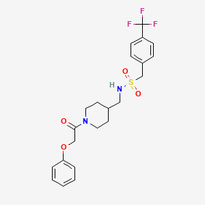 molecular formula C22H25F3N2O4S B2605065 N-((1-(2-phenoxyacetyl)piperidin-4-yl)methyl)-1-(4-(trifluoromethyl)phenyl)methanesulfonamide CAS No. 1396859-90-7