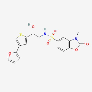 molecular formula C18H16N2O6S2 B2605067 N-{2-[4-(furan-2-yl)thiophen-2-yl]-2-hydroxyethyl}-3-methyl-2-oxo-2,3-dihydro-1,3-benzoxazole-5-sulfonamide CAS No. 2379953-06-5
