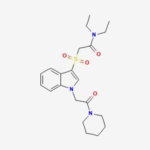 molecular formula C21H29N3O4S B2605069 N,N-二乙基-2-((1-(2-氧代-2-(哌啶-1-基)乙基)-1H-吲哚-3-基)磺酰基)乙酰胺 CAS No. 878057-91-1