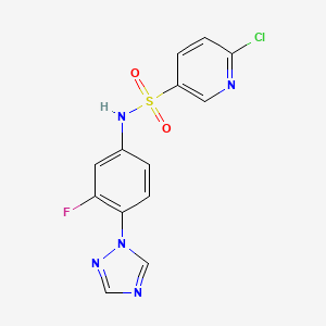 molecular formula C13H9ClFN5O2S B2605077 6-chloro-N-[3-fluoro-4-(1H-1,2,4-triazol-1-yl)phenyl]pyridine-3-sulfonamide CAS No. 1223478-26-9