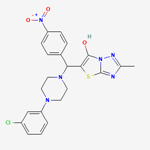 molecular formula C22H21ClN6O3S B2605089 5-((4-(3-Chlorophenyl)piperazin-1-yl)(4-nitrophenyl)methyl)-2-methylthiazolo[3,2-b][1,2,4]triazol-6-ol CAS No. 851969-23-8