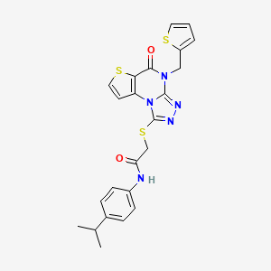 molecular formula C23H21N5O2S3 B2605092 N-(4-异丙苯基)-2-((5-氧代-4-(噻吩-2-基甲基)-4,5-二氢噻吩并[2,3-e][1,2,4]三唑并[4,3-a]嘧啶-1-基)硫代)乙酰胺 CAS No. 1243089-25-9