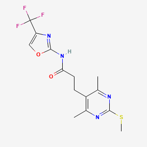 molecular formula C14H15F3N4O2S B2605098 3-[4,6-dimethyl-2-(methylsulfanyl)pyrimidin-5-yl]-N-[4-(trifluoromethyl)-1,3-oxazol-2-yl]propanamide CAS No. 2094404-14-3
