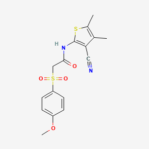 molecular formula C16H16N2O4S2 B2605110 N-(3-cyano-4,5-dimethylthiophen-2-yl)-2-((4-methoxyphenyl)sulfonyl)acetamide CAS No. 941951-97-9