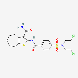 molecular formula C21H25Cl2N3O4S2 B2605119 2-[[4-[bis(2-chloroethyl)sulfamoyl]benzoyl]amino]-5,6,7,8-tetrahydro-4H-cyclohepta[b]thiophene-3-carboxamide CAS No. 397279-43-5